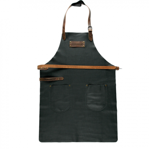 FEUERMEISTER® Lederschürze in Nappaleder Farbe Schwarz mit Taschen und brauner Beriemung